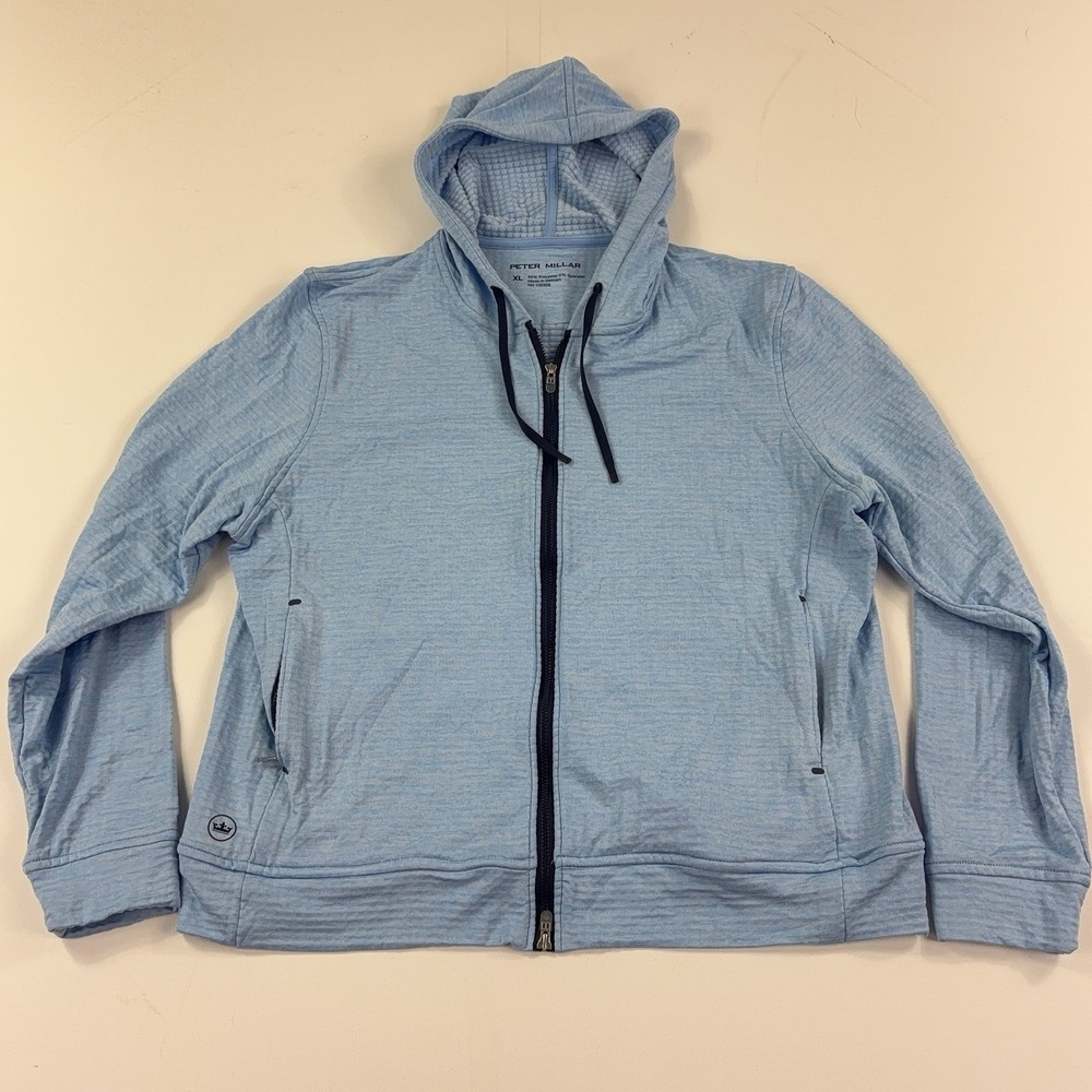 Peter Millar Women's XL Blue Full Zip Waffle Performance Golf Hoodie Crown Sport